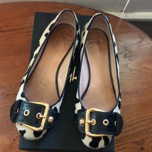 Giuseppe Zanotti cow print fur flats with buckle